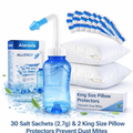 Alerovia Complete Morning Allergy Relief Bundle – 2x Anti-Dust Mite King Size Pillowcases, Nasal Rinse System With 30 Salt Sachets For Clear Breathing & Healthier Mornings