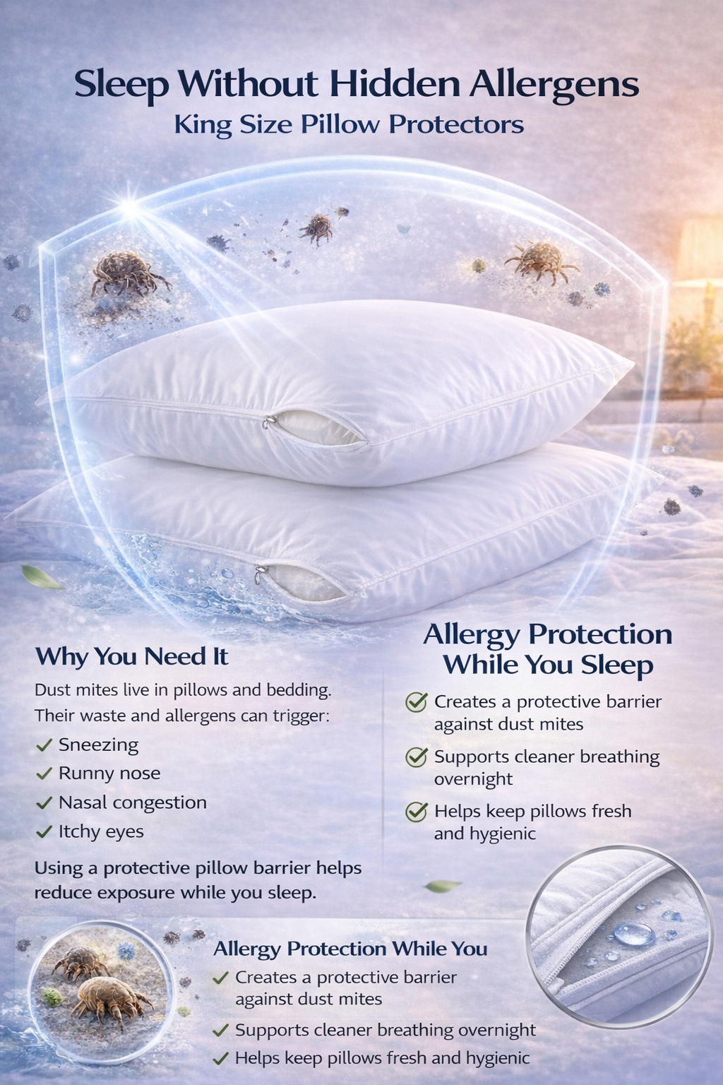 Alerovia Complete Morning Allergy Relief Bundle – 2x Anti-Dust Mite King Size Pillowcases, Nasal Rinse System With 30 Salt Sachets For Clear Breathing & Healthier Mornings